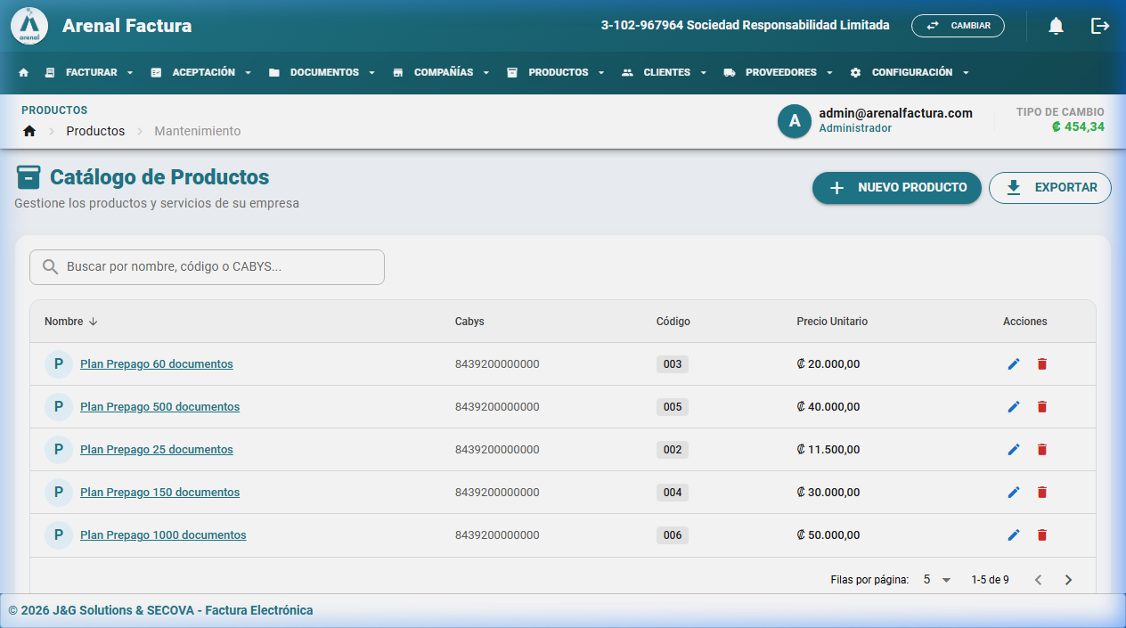 Catálogo de Productos y Servicios con CABYS